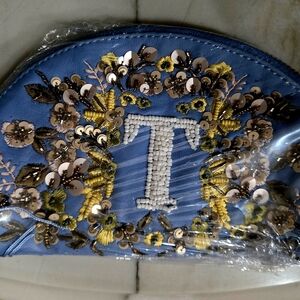 Anthropologie Blue Floral Sequin Clutch